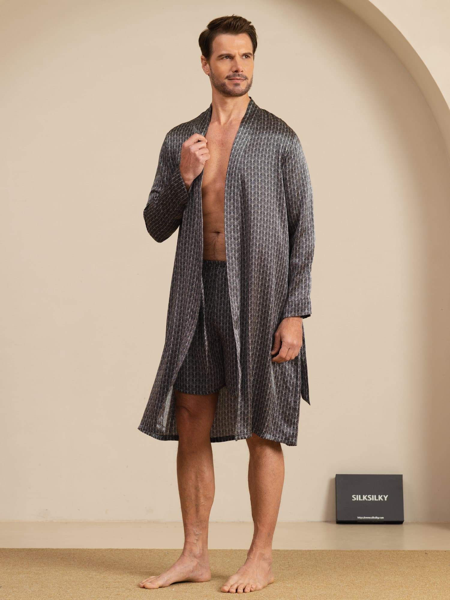 [Ginkgo Negro] SilkSilky-ES Long Sleeve Pijamas de hombre 002