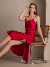 [Vino] SilkSilky-ES Spalline Sottili Cuello Drapeado Vestido 004