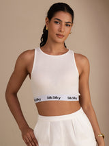 [Blanco] SilkSilky-ES Sleeveless Crew Neck Top de tirantes 001