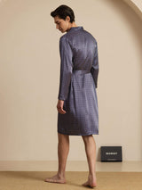 [Ginkgo Azul Marino] SilkSilky-ES Long Sleeve V Neck Bata de hombre 002