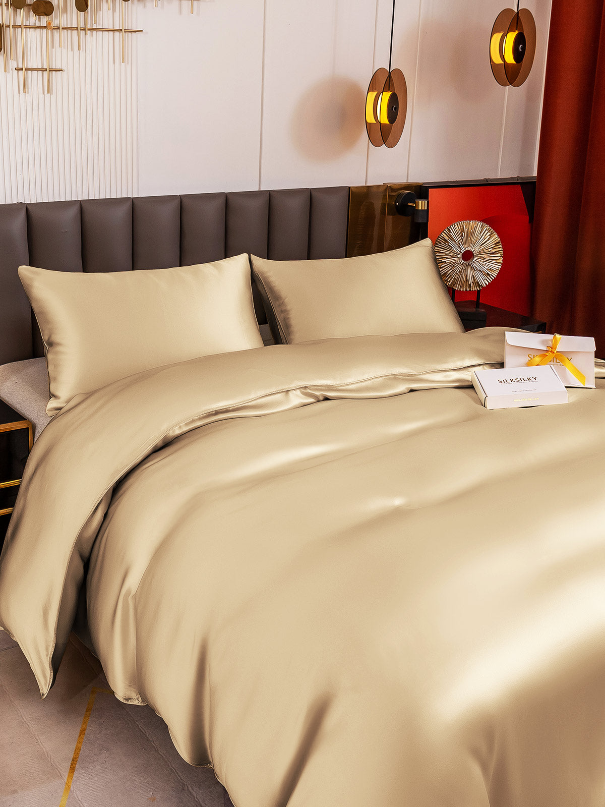 [Beige] SilkSilky-ES 19Momme Juego de ropa de cama 003