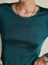 [Verde Posy] SilkSilky-ES Manga larga Cuello Redondo Camisetas de Mujer 008