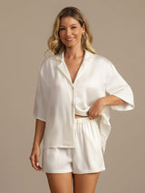 [Blanco] SilkSilky-ES 19Momme A metà Cuello de Muesca Pijamas de mujer 007