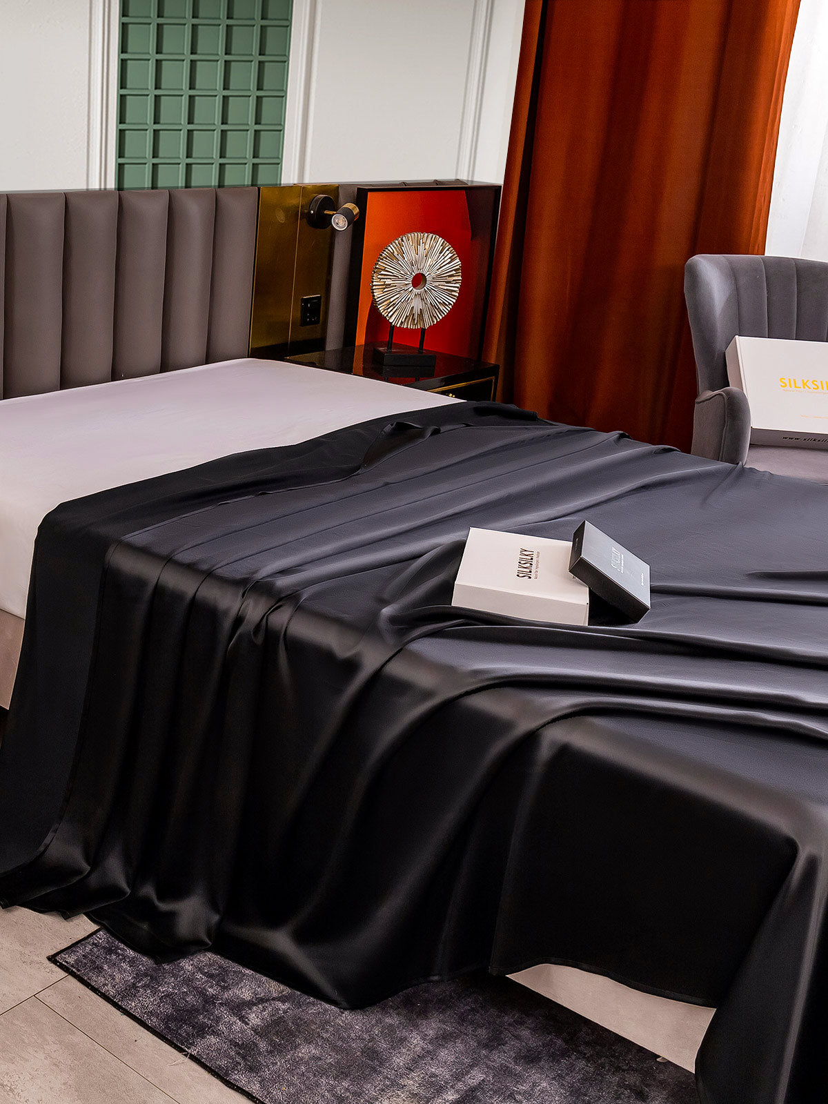 [Negro] SilkSilky-ES 25Momme Seda Pura Sheet 004
