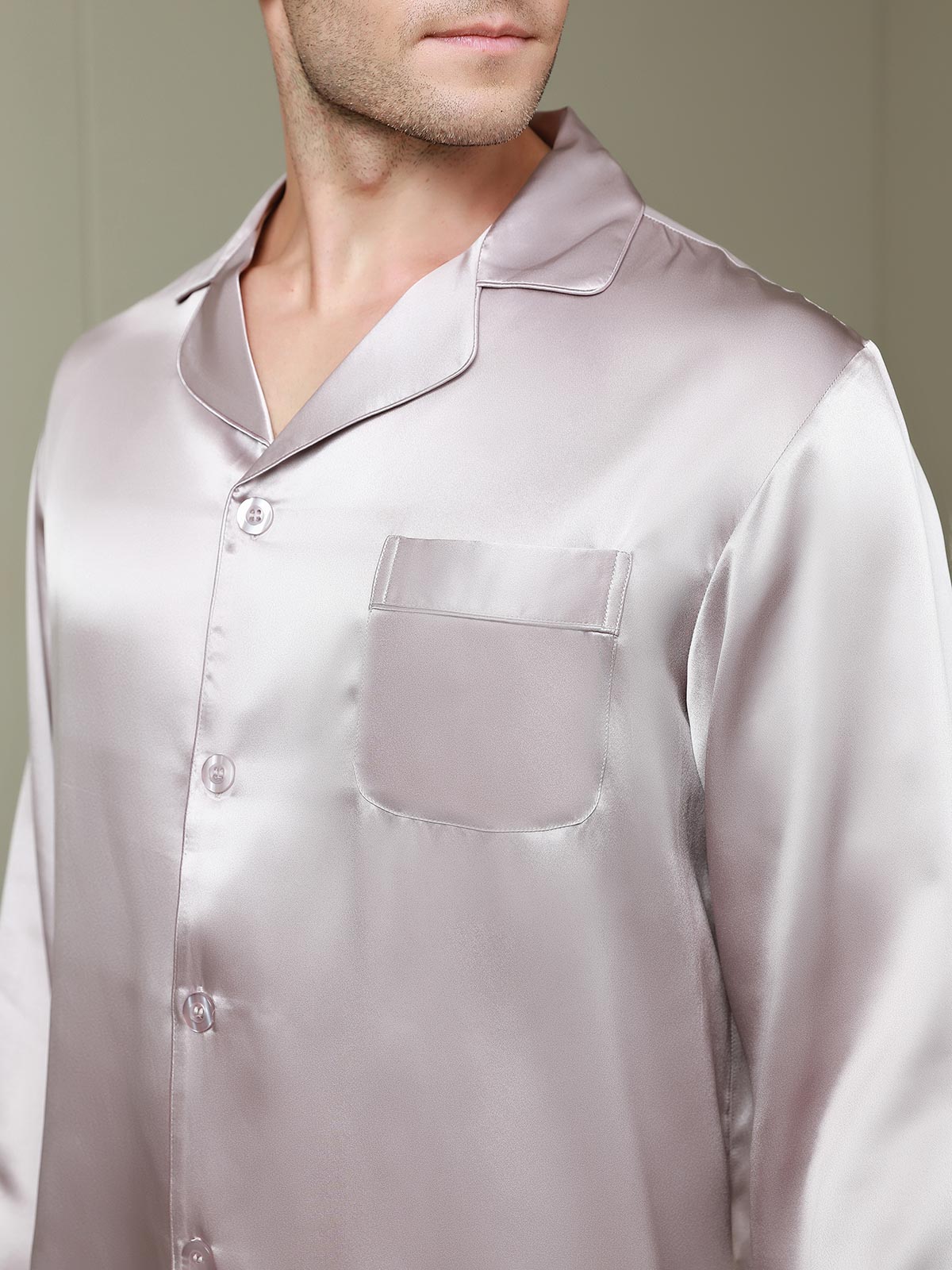 [Malva Pálido] SilkSilky-ES 19Momme Seda Pura Mens Pajamas 008