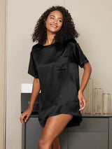 [Negro] SilkSilky-ES Short Sleeve Round Neck Pijamas de mujer 001