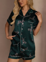 [Cebra Esmeralda] SilkSilky-ES Short Sleeve Lapel Collar Pijamas de mujer 005
