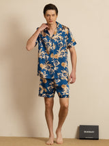[Dragón Navy] SilkSilky-ES Short Sleeve Cuello de Muesca Pijamas de hombre 006