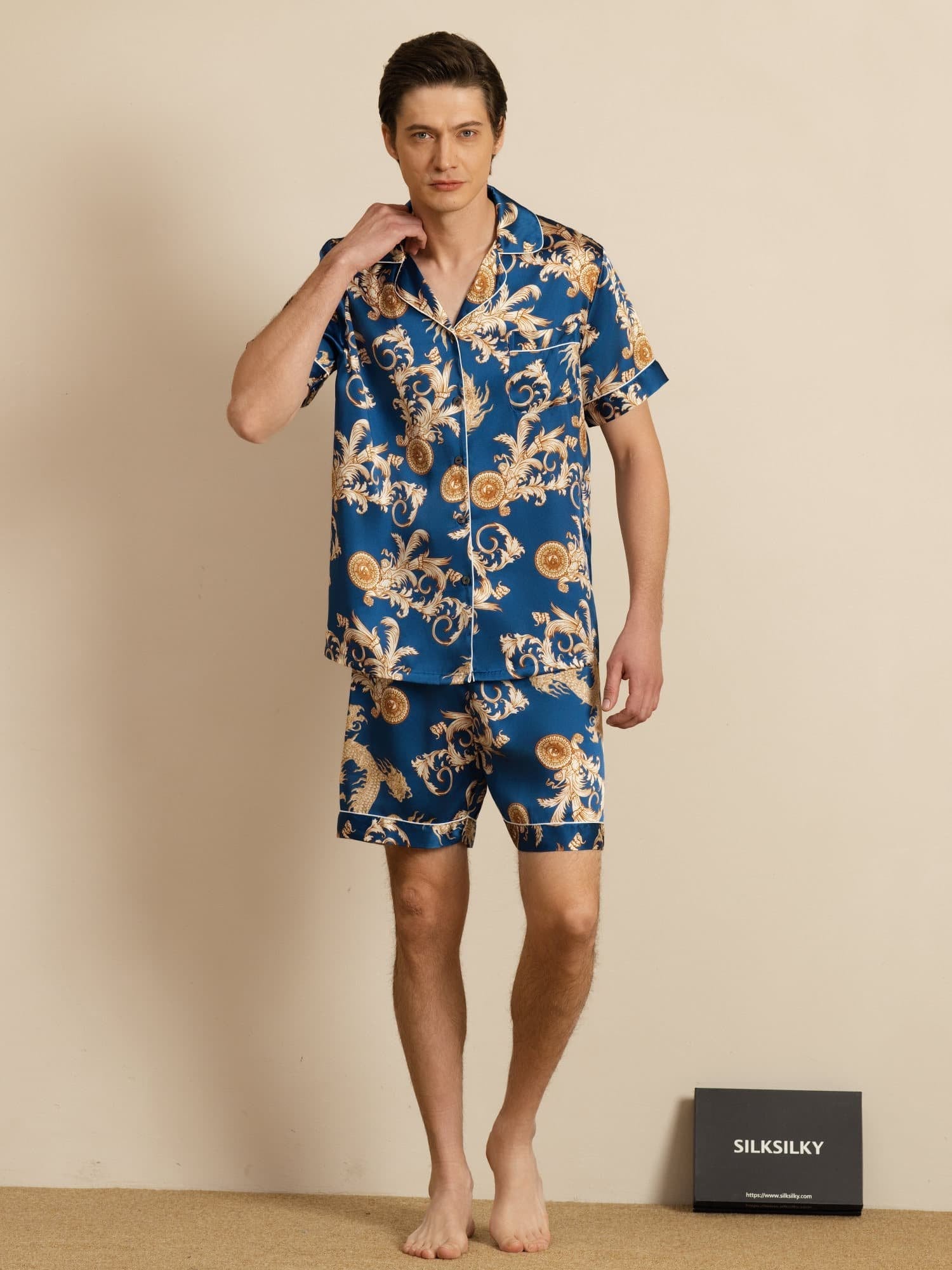 [Dragón Navy] SilkSilky-ES Manga corta Cuello de Muesca Pijamas de hombre 006