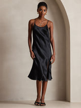 [Negro] SilkSilky-ES Spaghetti Strap Vestido 005