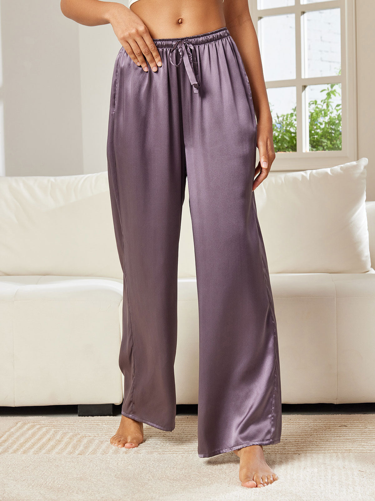 [Gris Púrpura] SilkSilky-ES Seda Pura Womens Pants 005