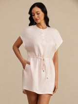 [Rosa] SilkSilky-ES 18Momme Manga Casquillo Cuello Henley Vestido 003