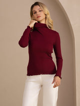 [Vino] SilkSilky-ES Long Sleeve Turtle Neck Camisetas de Mujer 004