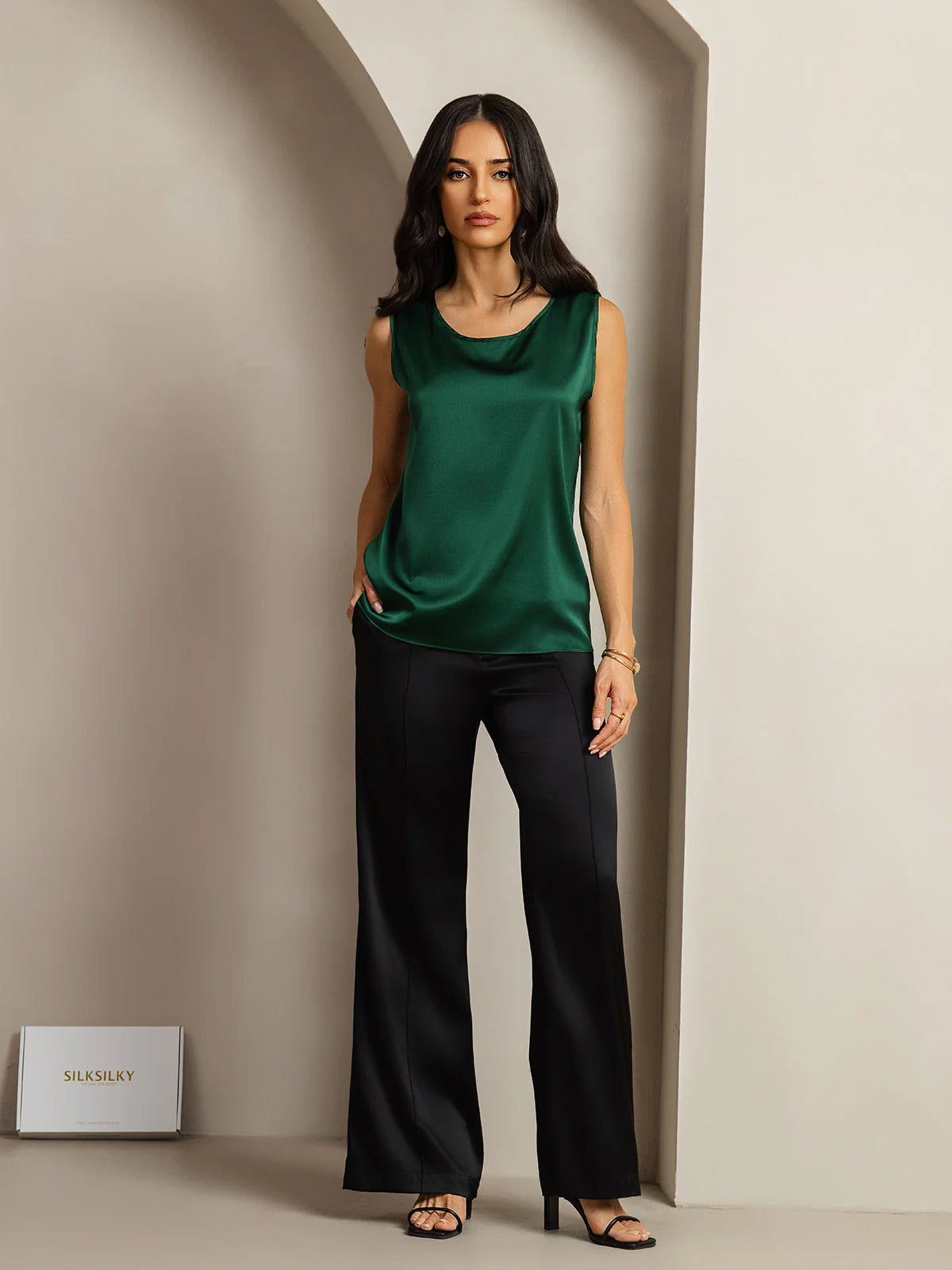 [Verde Oscuro] SilkSilky-ES 19Momme Seda Camisoles 009