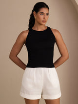 [Negro] SilkSilky-ES Sleeveless Round Neck Top de tirantes 001
