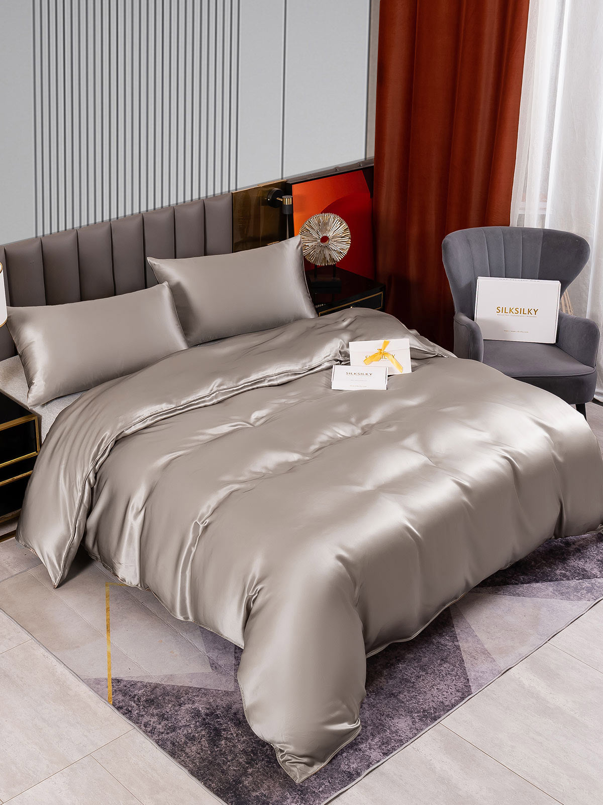 [Gris] SilkSilky-ES 22Momme Seda Pura Bedding Set 002