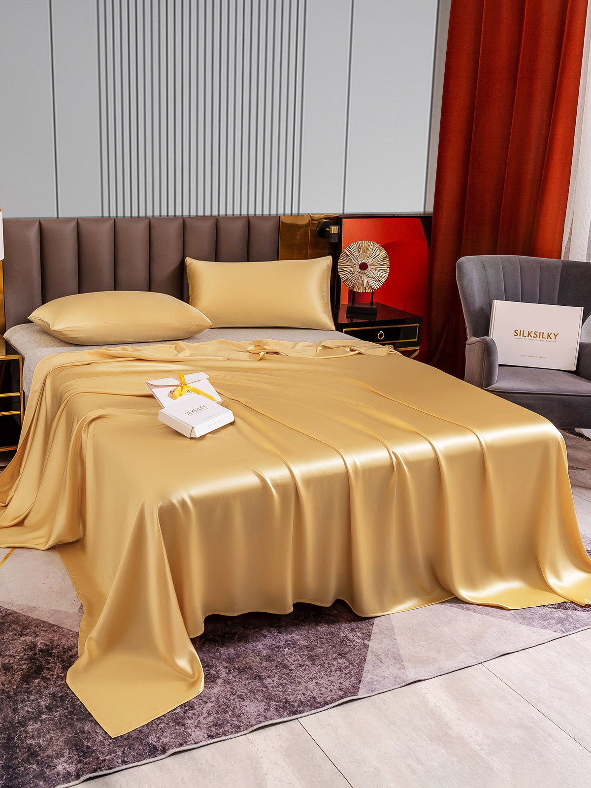 [Champán] SilkSilky-ES 22Momme Seda Pura Bedding Set 004