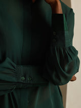 [Verde Oscuro] SilkSilky-ES Seda Pura Womens Shirt 005