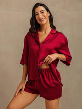 [Vino] SilkSilky-ES 19Momme A metà Cuello de Muesca Pijamas de mujer 006