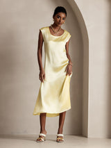 [Amarillo Claro] SilkSilky-ES Cap Sleeve Vestido 005