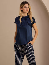 [Azul Oscuro] SilkSilky-ES Short Sleeve Blouse 004