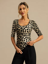 [Leopardo] SilkSilky-ES A metà Escote Cuchara Camisetas de Mujer 001