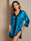 SilkSilky ES Seda Pura Manga francesa Cuello en V Camisón AzulReal 005