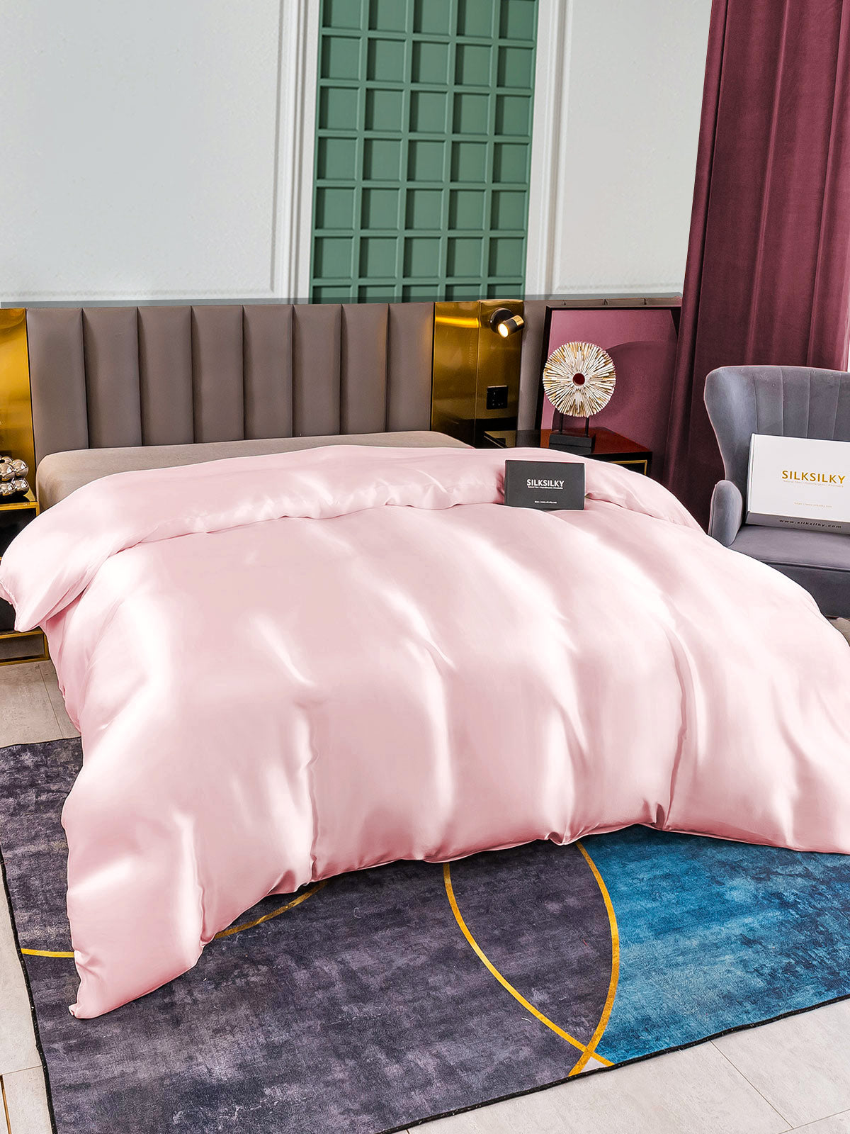 SilkSilky-ES 25Momme Seda Pura Duvet Cover Rosa 002