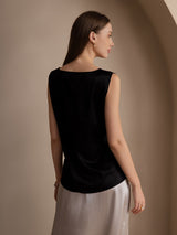 [Negro] SilkSilky-ES Sleeveless Round Neck Top de tirantes 002