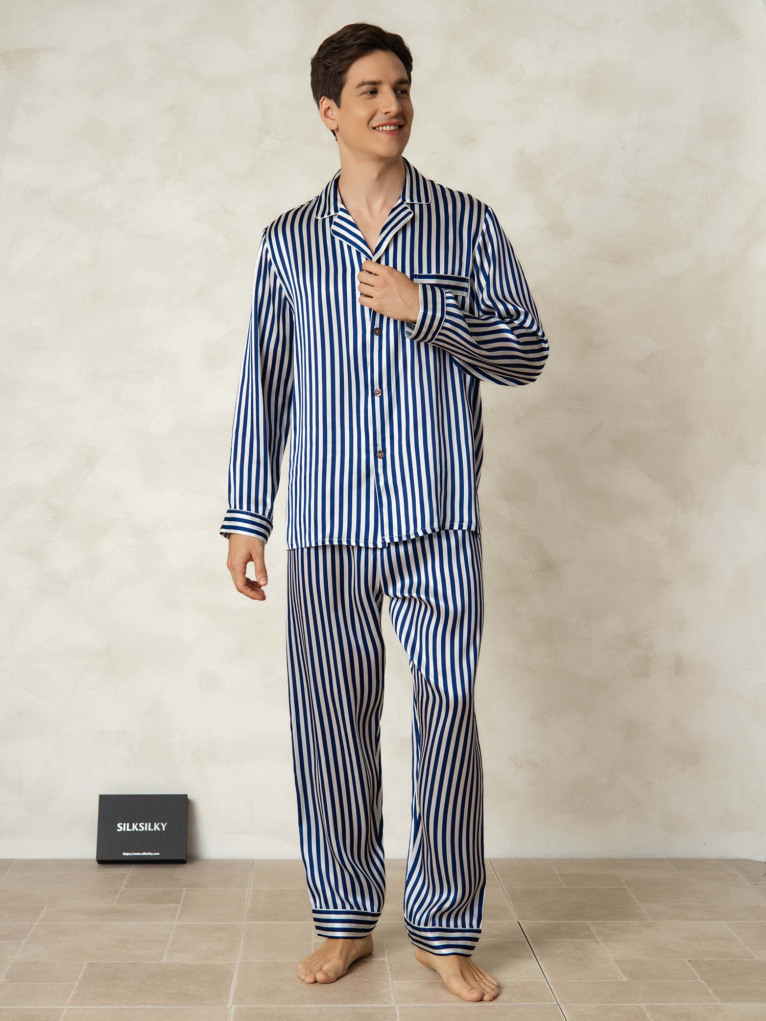 [Raya Marina] SilkSilky-ES 19Momme Seda Pura Mens Pajamas 003
