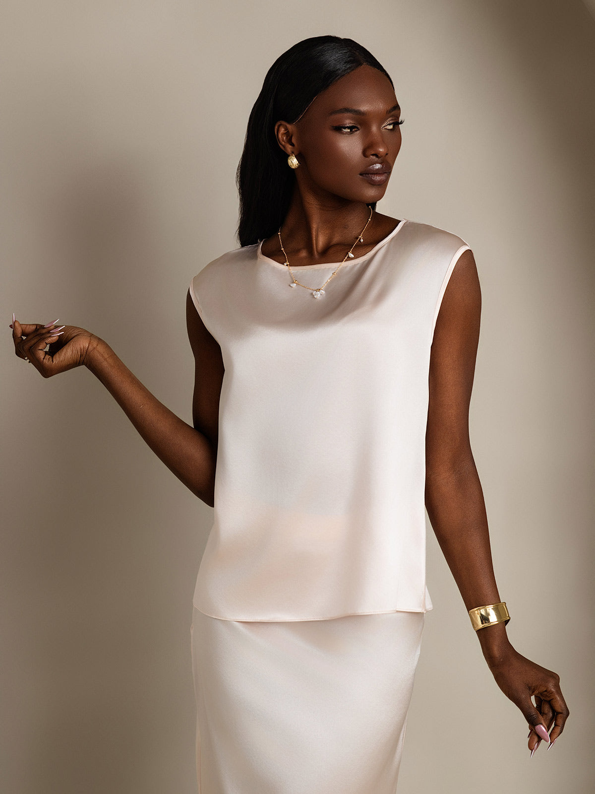 [Rosa] SilkSilky-ES 19Momme Seda Womens T-Shirt 005