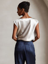 [Gris Claro] SilkSilky-ES Cap Sleeve Cowl Neck Camisetas de Mujer 002