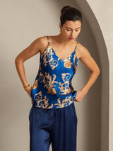 [Dragón Navy] SilkSilky-ES Seda Pura Cuello en V Top de tirantes 007,