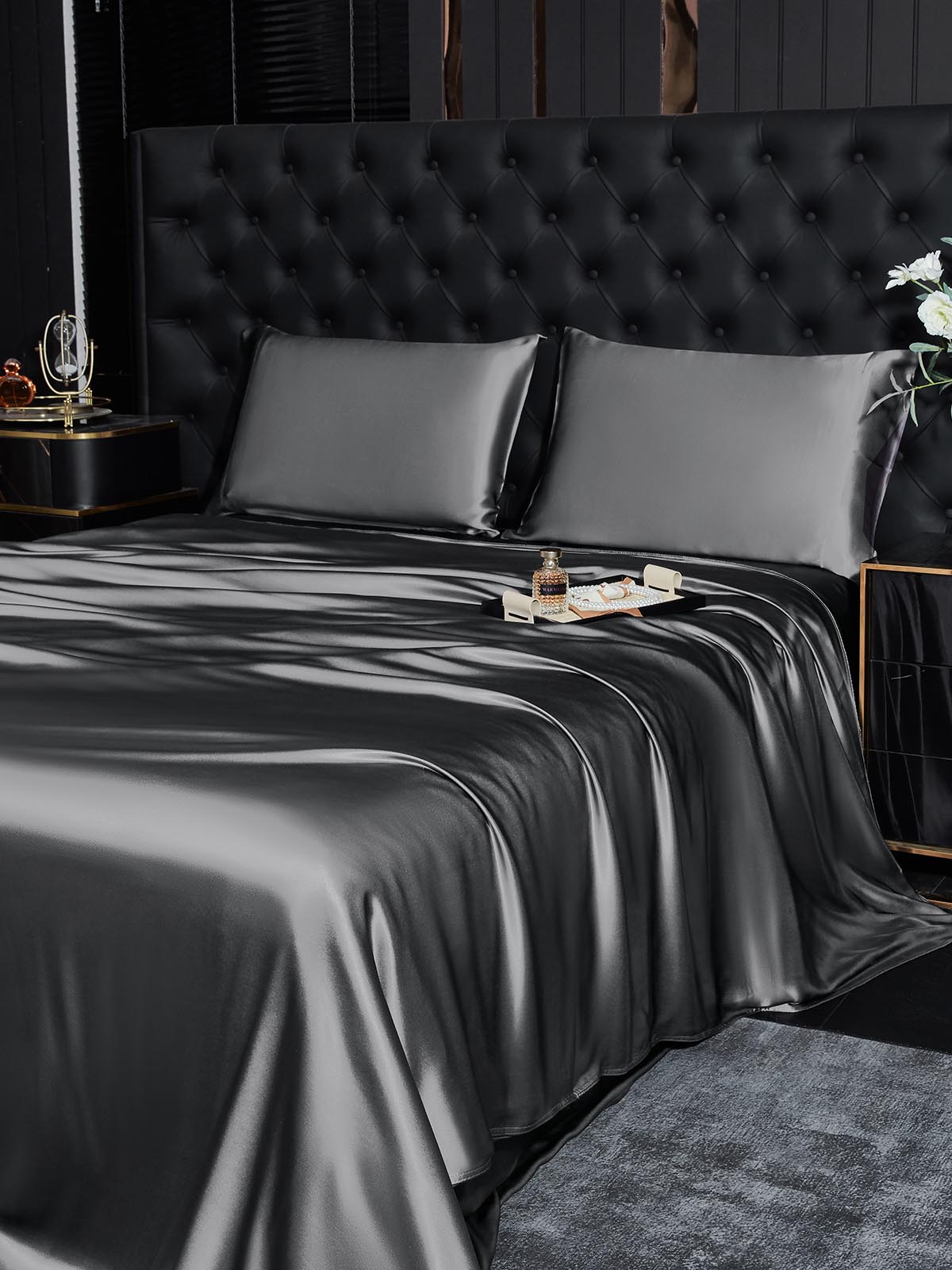 [Gris Oscuro] SilkSilky-ES 19Momme Seda Pura Bedding Set 003