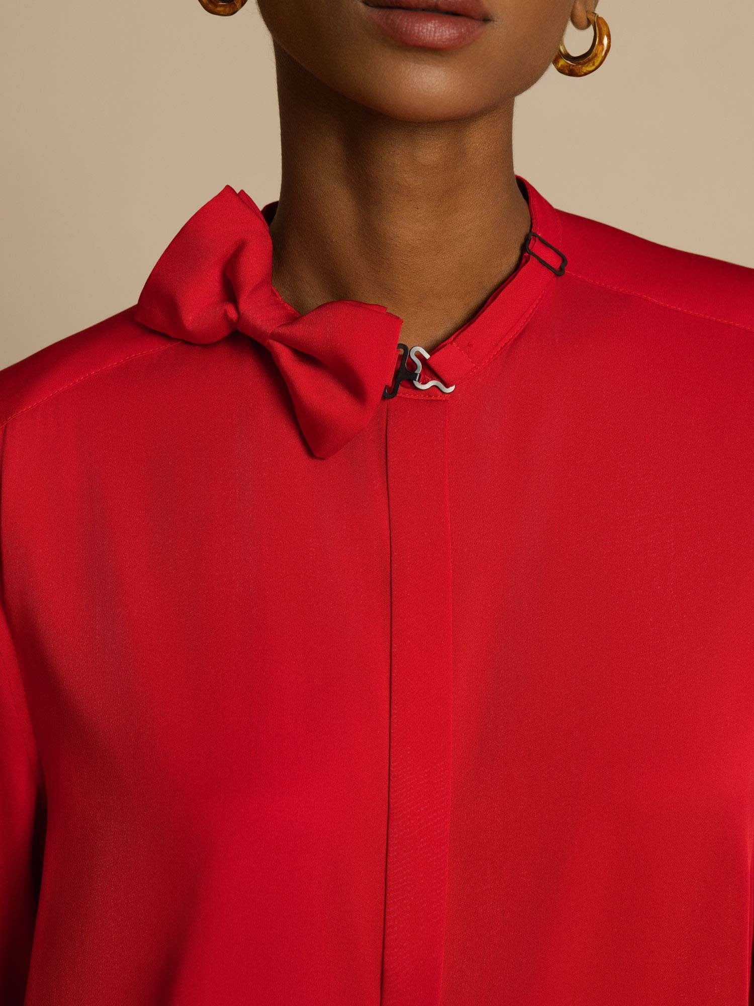 [Vino] SilkSilky-ES 19Momme Seda Manga larga Cuello Alto Blusa 004