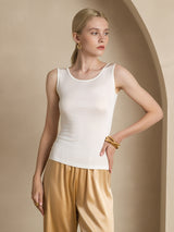 [Blanco] SilkSilky-ES Sin mangas Cuello Redondo Camisetas de Mujer 004
