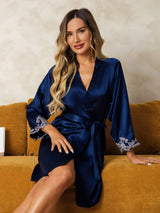 [Azul Oscuro] SilkSilky-ES 3/4 Sleeve Bata de mujer 004
