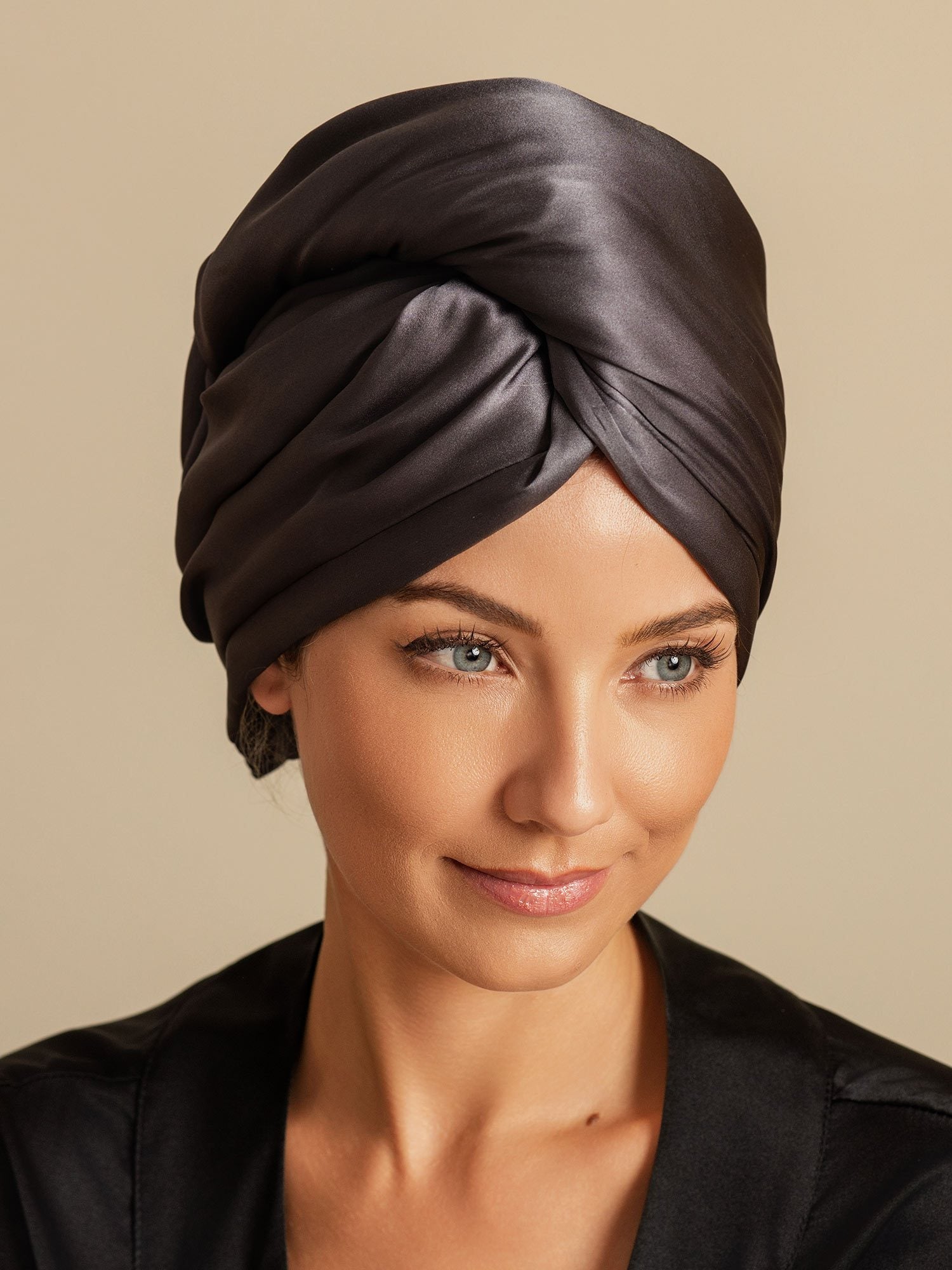 [Gris Oscuro] SilkSilky-ES Seda Pura Hair Towel Wrap 003,