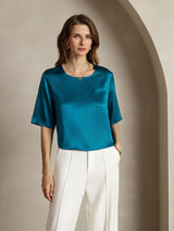 [Azul Real] SilkSilky-ES A metà Escote Cuchara Camisetas de Mujer 001