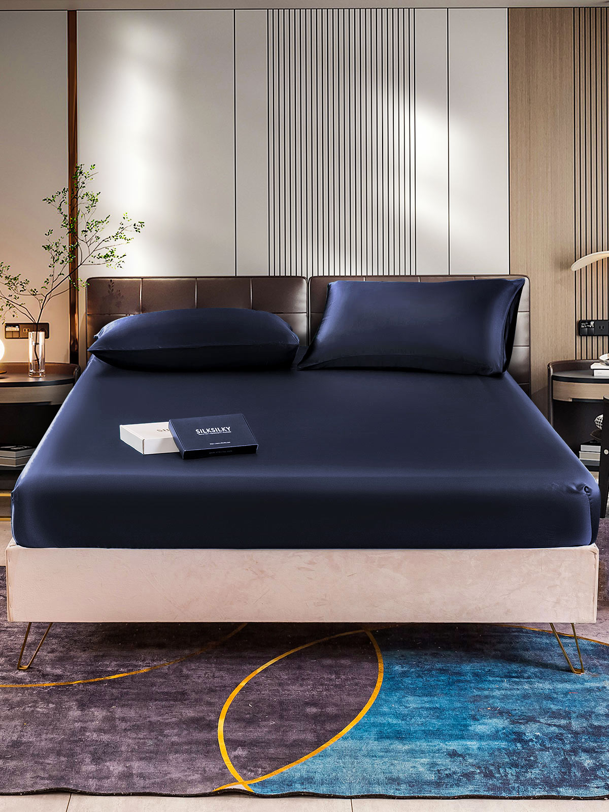 [Azul Oscuro] SilkSilky-ES 22Momme Seda Pura Bedding Set 001