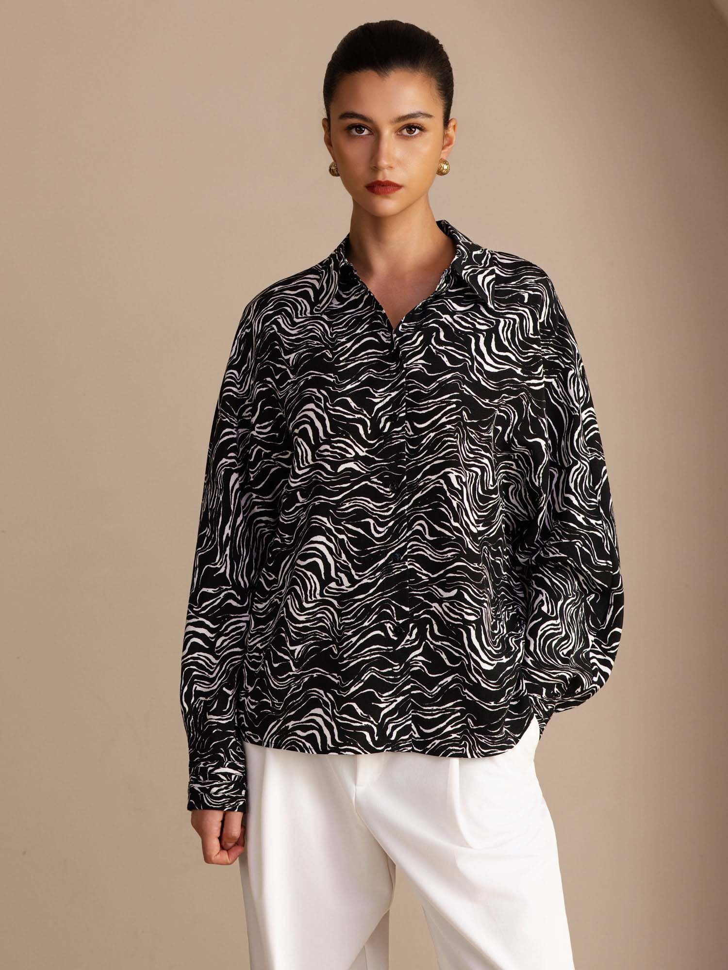 [Ola Negra] SilkSilky-ES Long Sleeve Lapel Collar Blusas de Mujer 001
