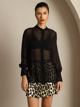 [Negro] SilkSilky-ES Seda Pura Womens Shirt 001