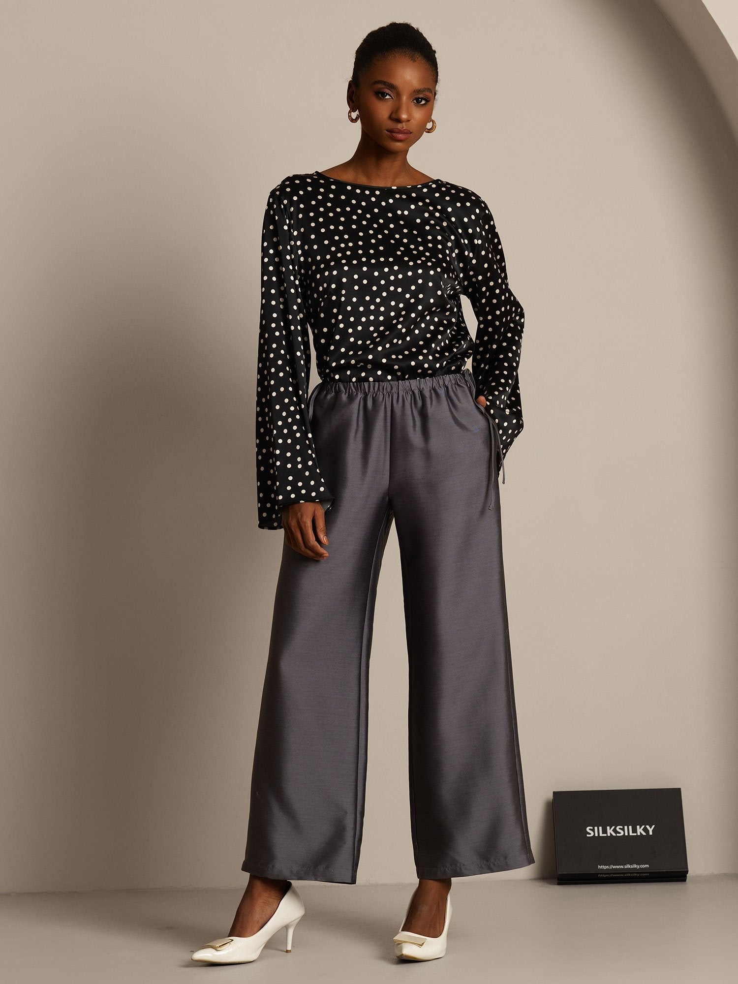 [Gris] SilkSilky-ES 32Momme Silk-Wool Blend Womens Pants 003,