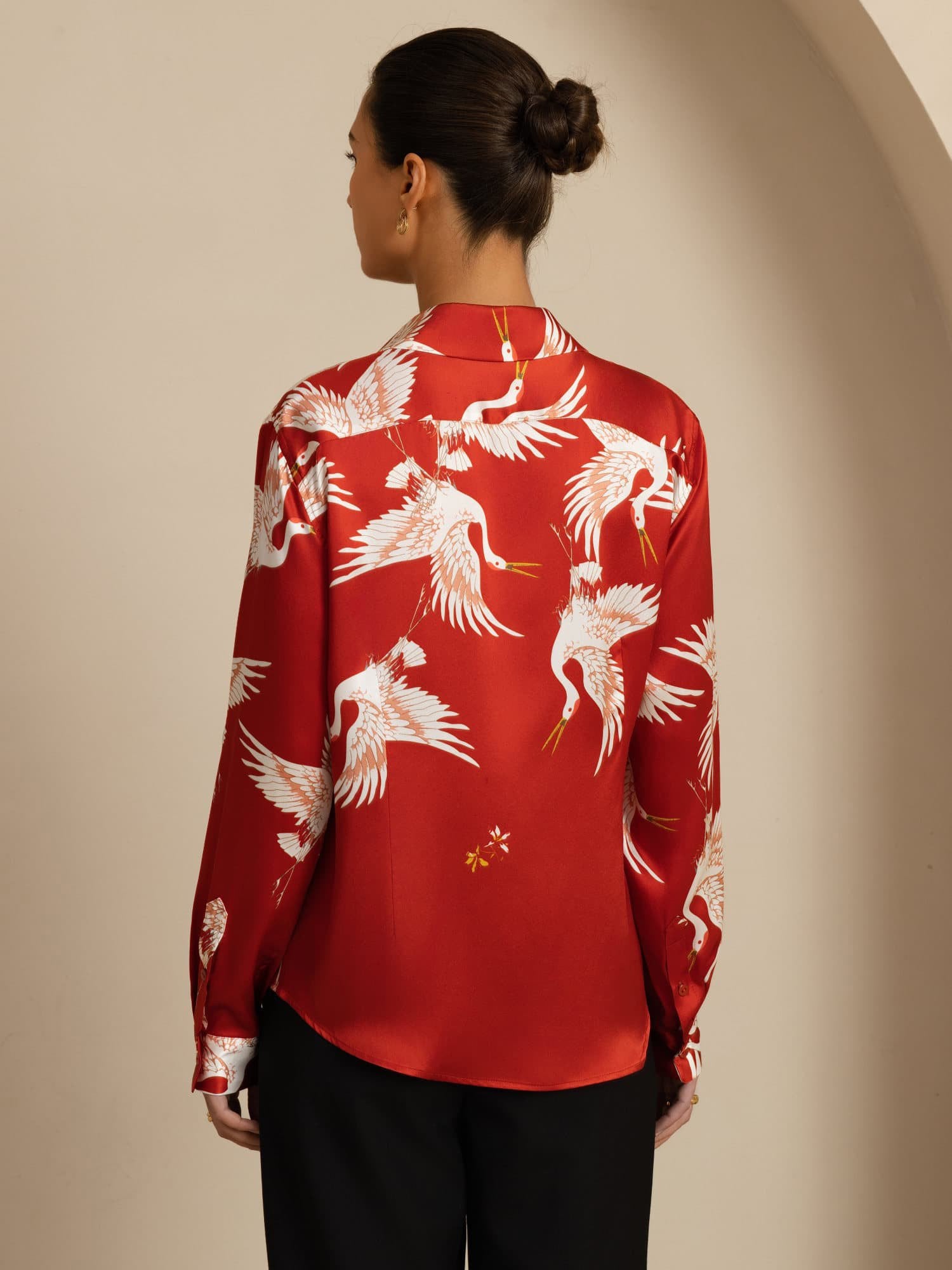 [Vino] SilkSilky-ES 19Momme Manga larga Cuello con Solapa Blusas de Mujer 002