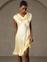 [Amarillo] SilkSilky-ES Cap Sleeve V Neck Camisón 005