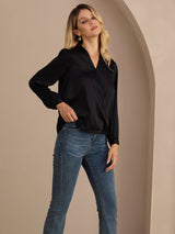 [Negro] SilkSilky-ES Long Sleeve Blouse 004