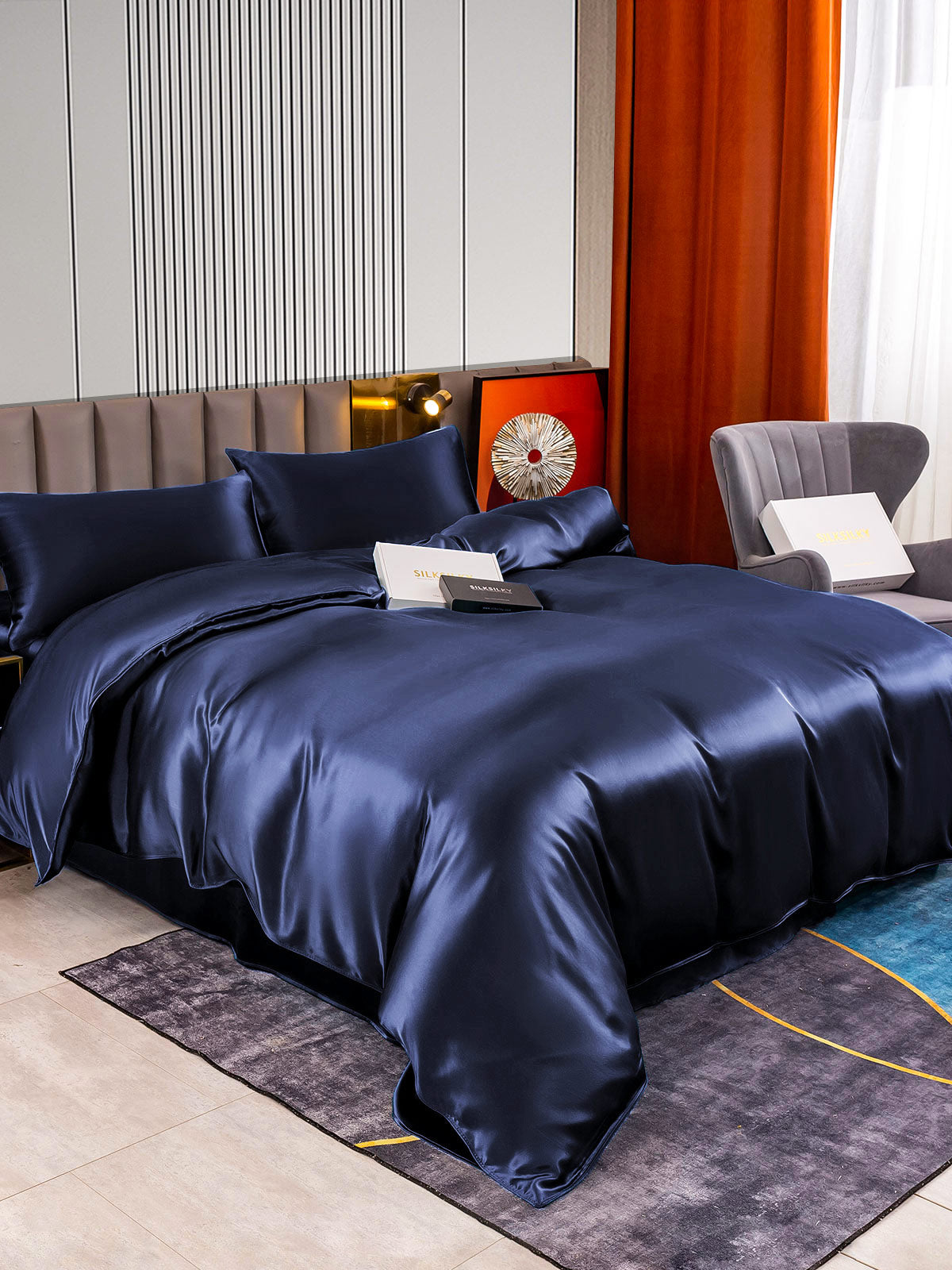 [Azul Oscuro] SilkSilky-ES 22Momme Seda Pura Bedding Set 002