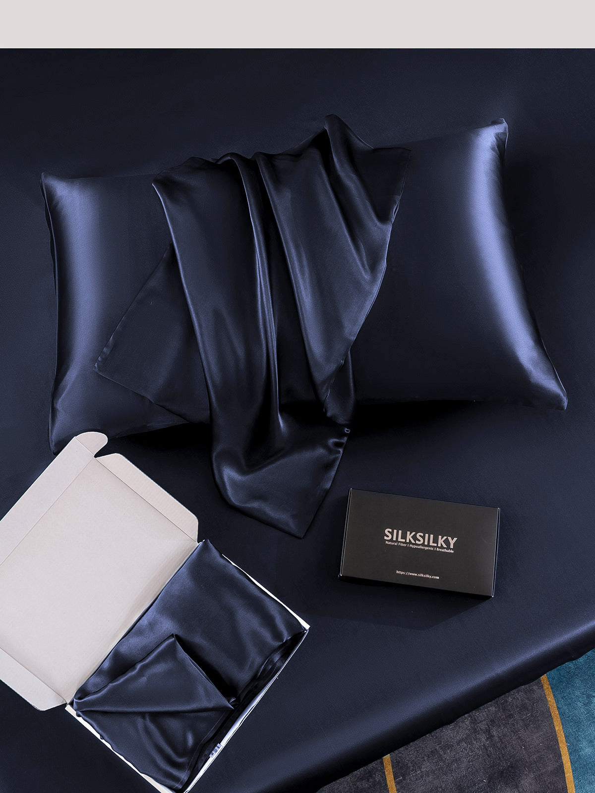 [Azul Oscuro] SilkSilky-ES 22Momme Seda Pura Pillowcase 005