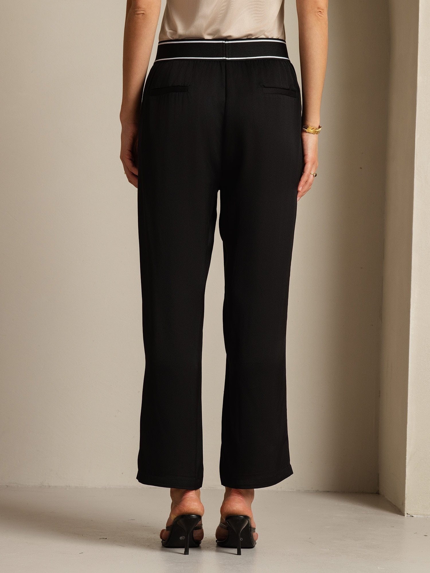 [Negro] SilkSilky-ES 22Momme Seda Womens Pants 002