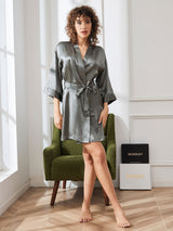 [Verde Grisáceo] SilkSilky-ES 3/4 Sleeve Bata de mujer 006